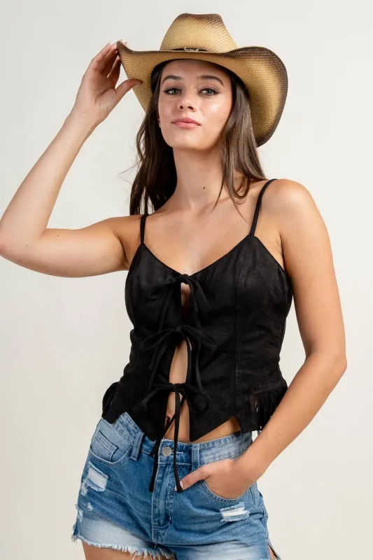 CT10537N / SUEDE SLEEVELESS TOP WITH FRONT TIES sold by privy