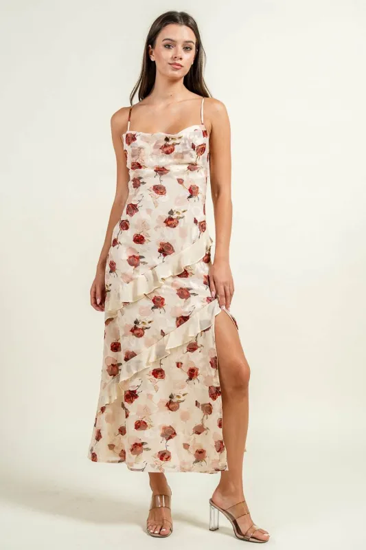 CD30530E / COWL NECK S/L RUFFLE MIDI DRESS sold by privy