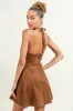 PD79213E / HALTER NECK FLARE SUEDE MINI DRESS sold by privy