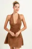 PD79213E / HALTER NECK FLARE SUEDE MINI DRESS sold by privy