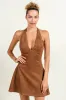 PD79213E / HALTER NECK FLARE SUEDE MINI DRESS sold by privy