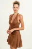 PD79213E / HALTER NECK FLARE SUEDE MINI DRESS sold by privy