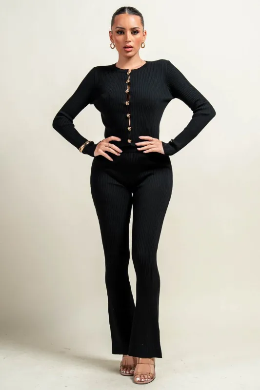 PS9818B / RIB SWEATER KNIT LONG SLEEVE TOP W/ PANTS sold by privy