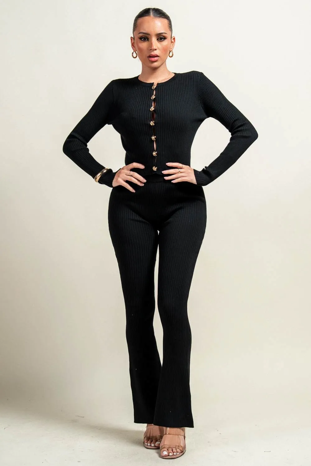 PS9818B / RIB SWEATER KNIT LONG SLEEVE TOP W/ PANTS sold by privy