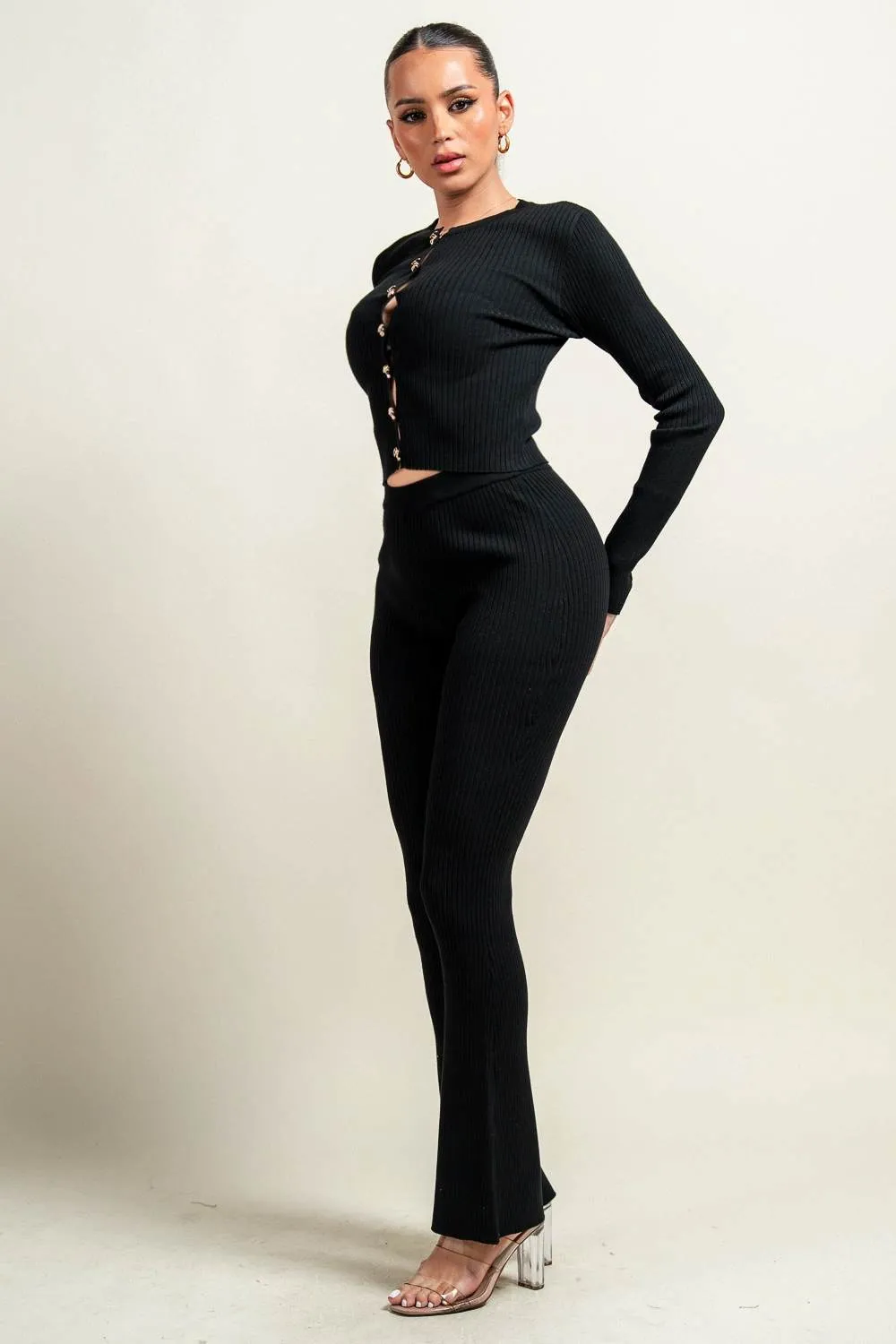 PS9818B / RIB SWEATER KNIT LONG SLEEVE TOP W/ PANTS sold by privy product image thumbnail 2