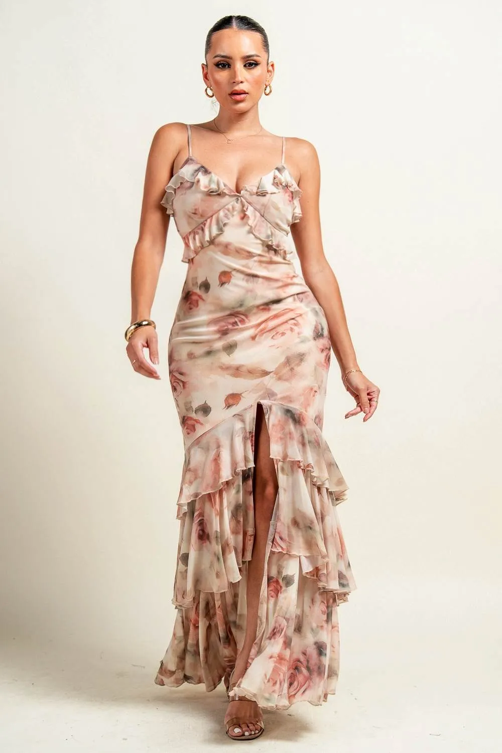 PD79223BST / RUFFLE DETAIL SPGT STEP FRONT SLIT MAXI sold by privy product image thumbnail 4