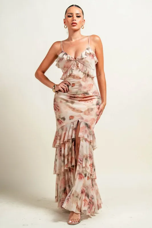 PD79223BST / RUFFLE DETAIL SPGT STEP FRONT SLIT MAXI sold by privy