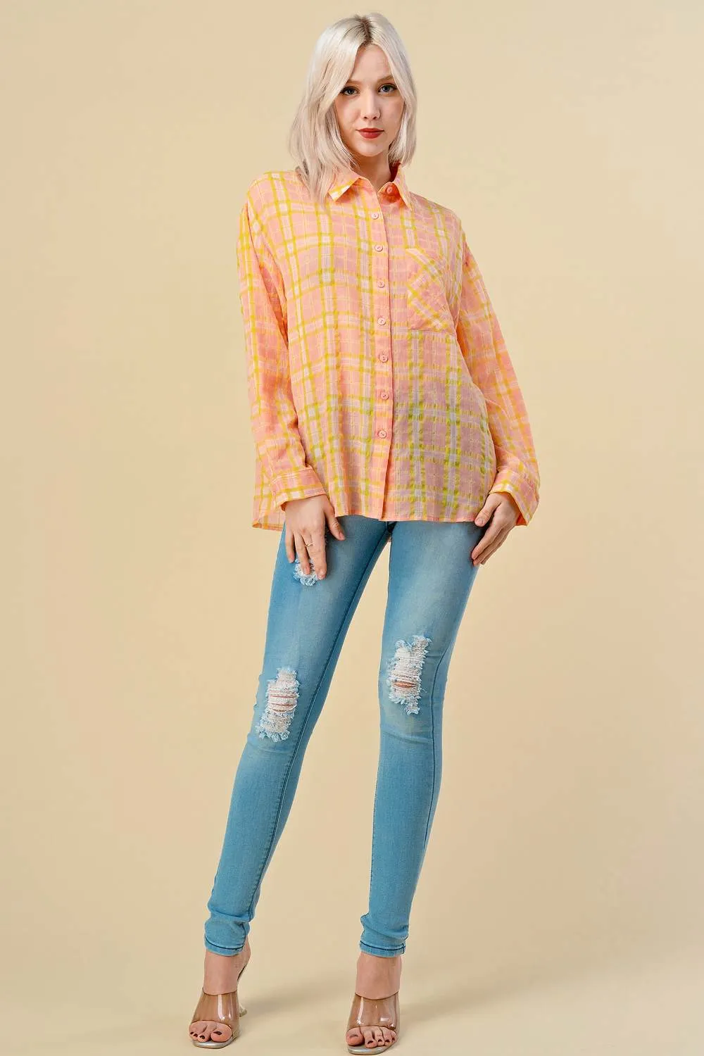 BT1557K / TRENDY PLAID PRINT LONG SLEEVE TOP sold by privy product image thumbnail 4