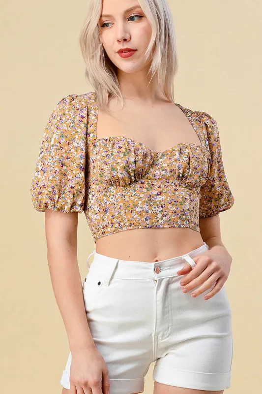 BT1428S / TRENDY FLORAL PRINT W/ BACK TIE DETAIL CROP TOP sold by privy