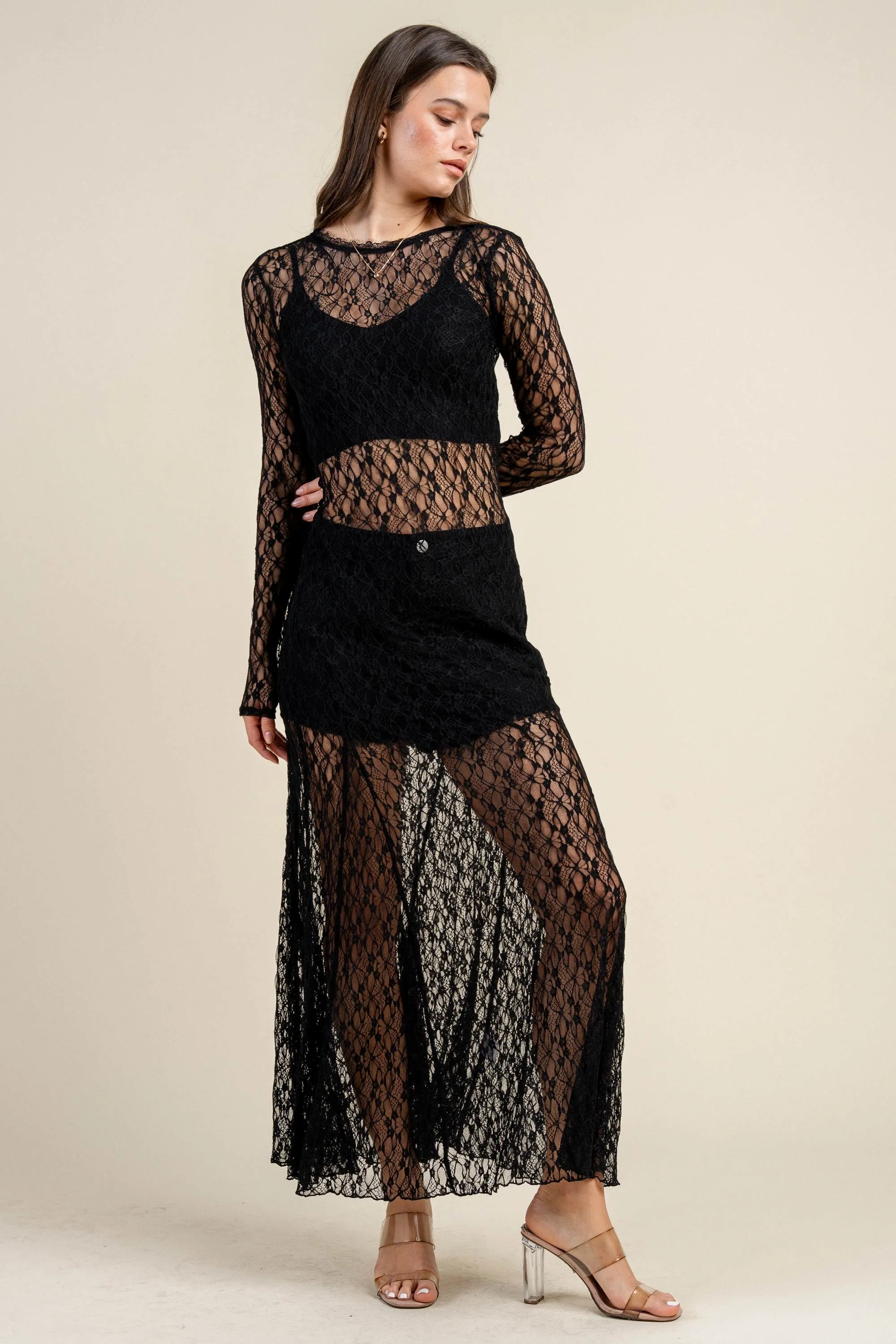 BD13033 / L/S SEE THROUGH MAXI DRESS W/GODET SKIRT sold by privy product image thumbnail 4