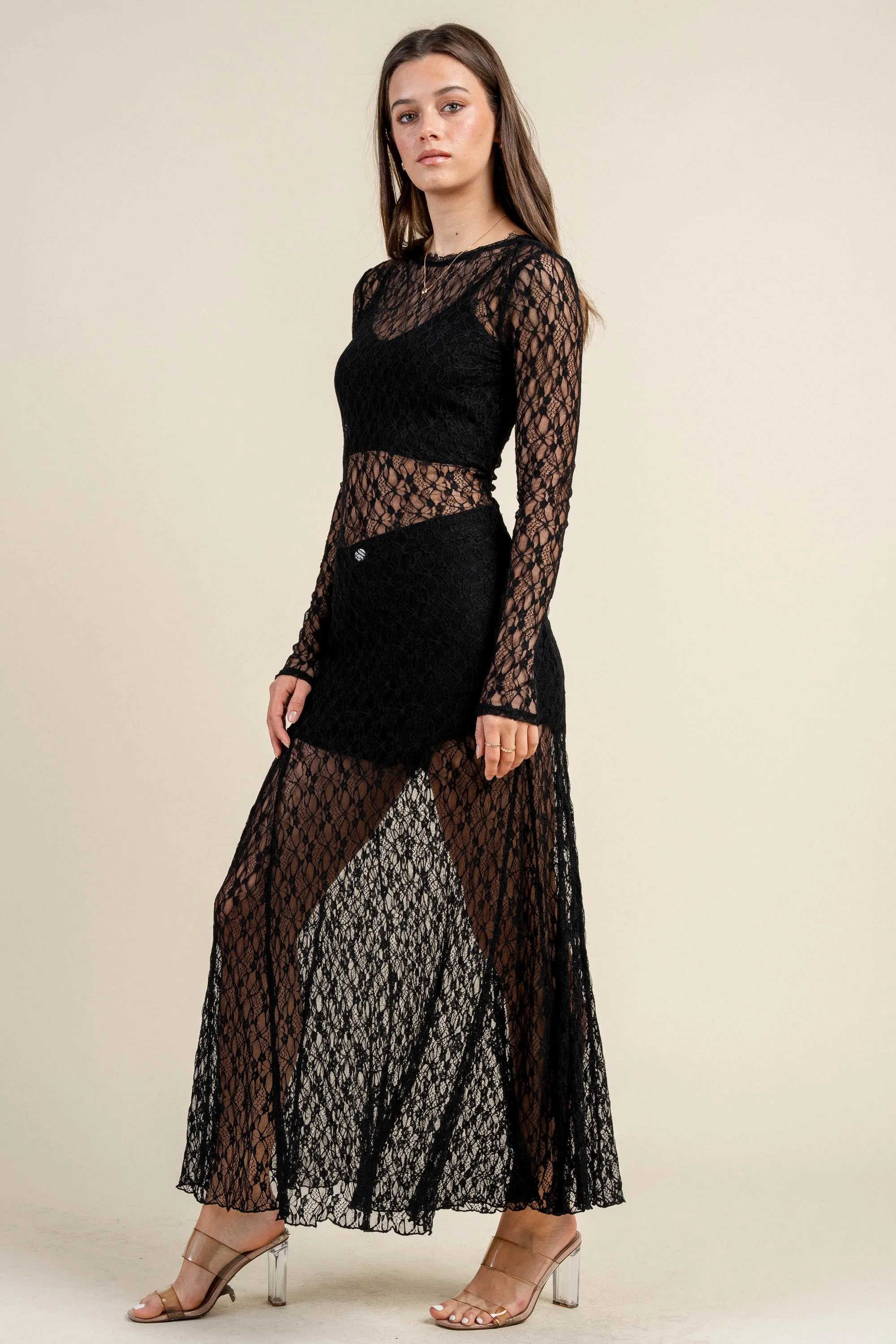 BD13033 / L/S SEE THROUGH MAXI DRESS W/GODET SKIRT sold by privy product image thumbnail 2