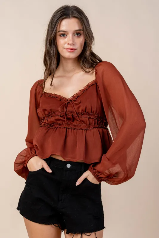 CT10541K / Rust Ruffle Peasant Blouse sold by privy