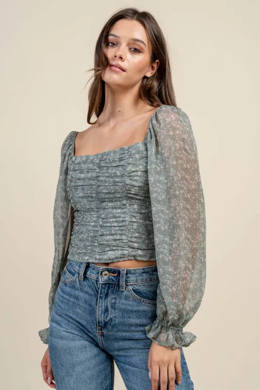 BT3351K / WOVEN FLORAL PRINT SQUARE NECK TOP sold by privy