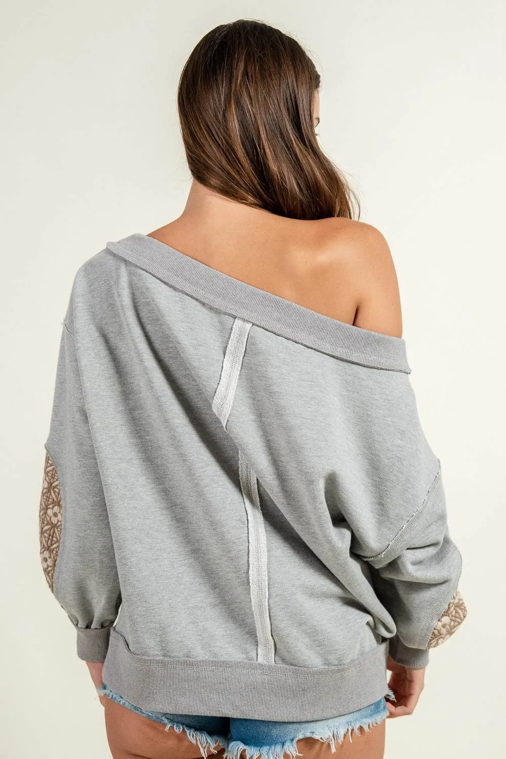 CT10563Y / Boho Patchwork Off-Shoulder Sweatshirt sold by privy product image thumbnail 2