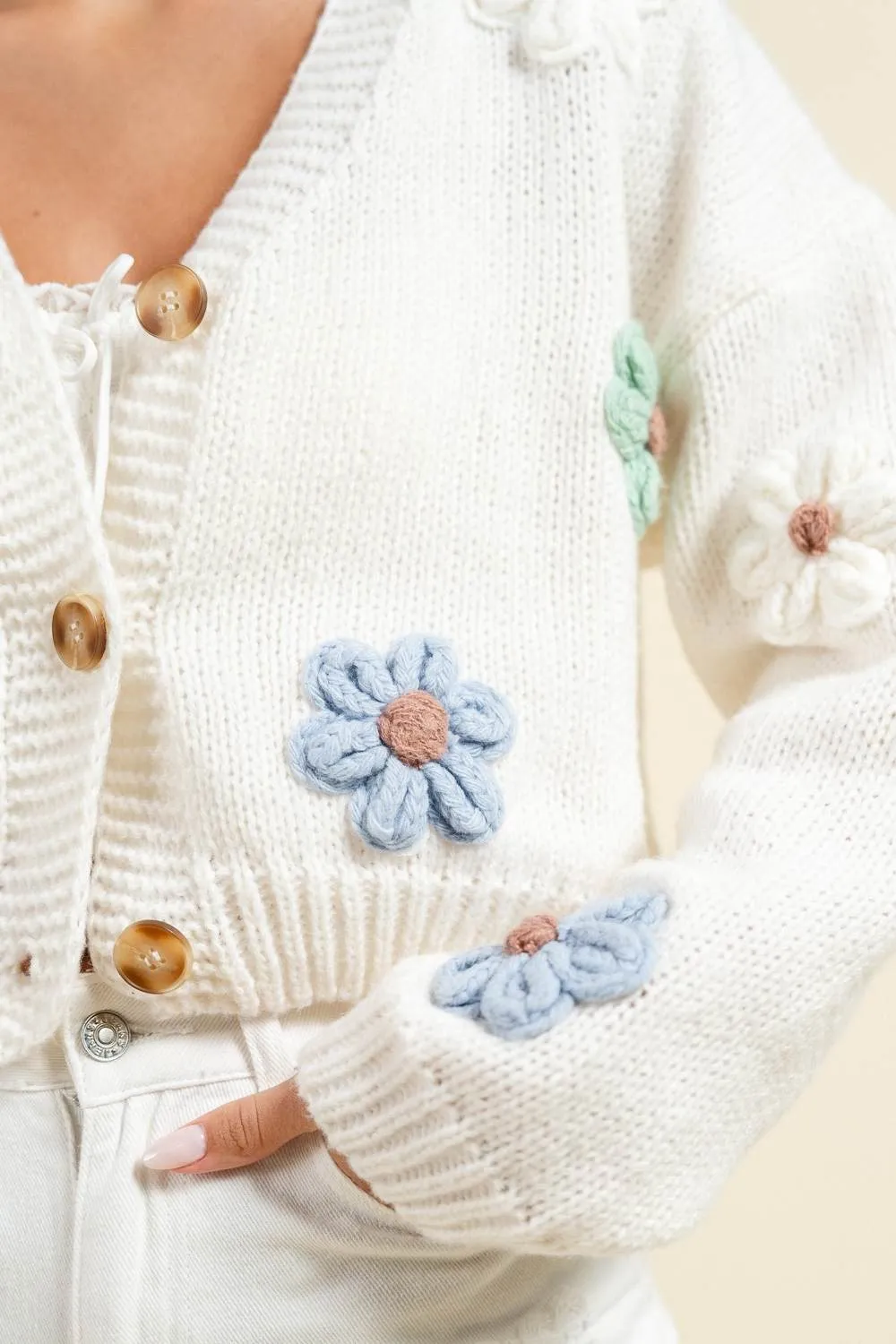 BG5405C / FLORAL TRIM PATCH KNIT CARDIGAN sold by privy product image thumbnail 3