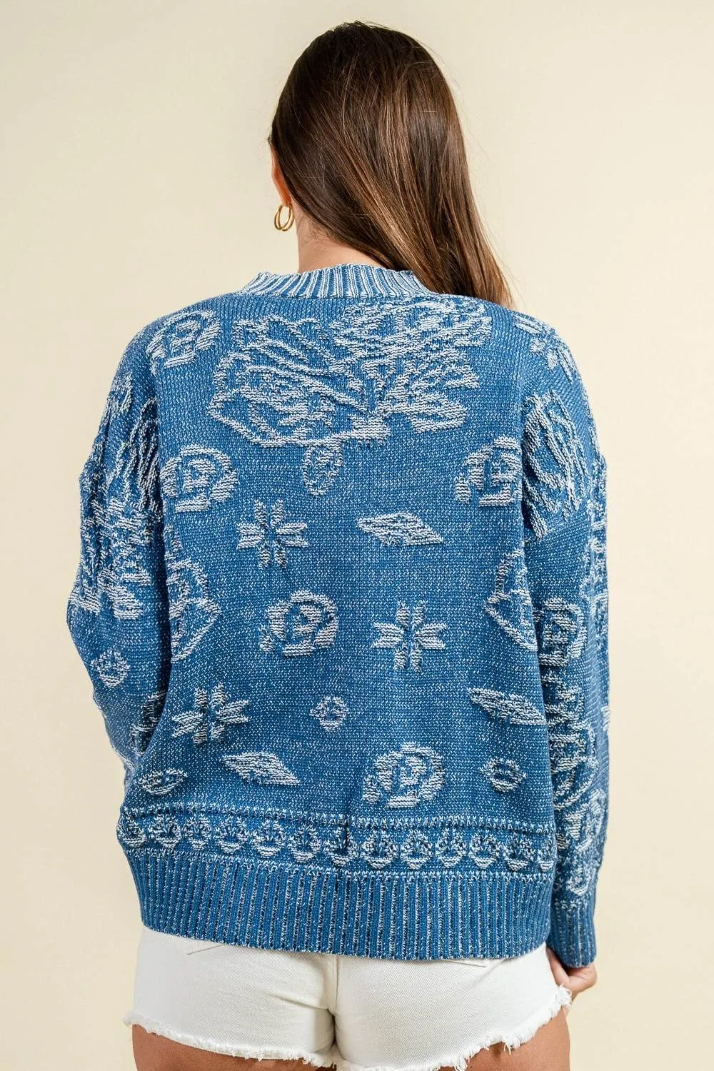 BG5406B / Vintage Thick textured Floral Knit Cardigan sold by privy product image thumbnail 2