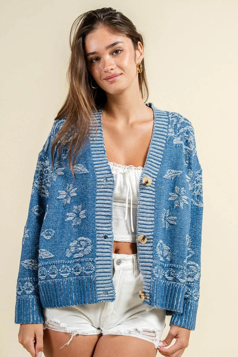 BG5406B / Vintage Thick textured Floral Knit Cardigan sold by privy