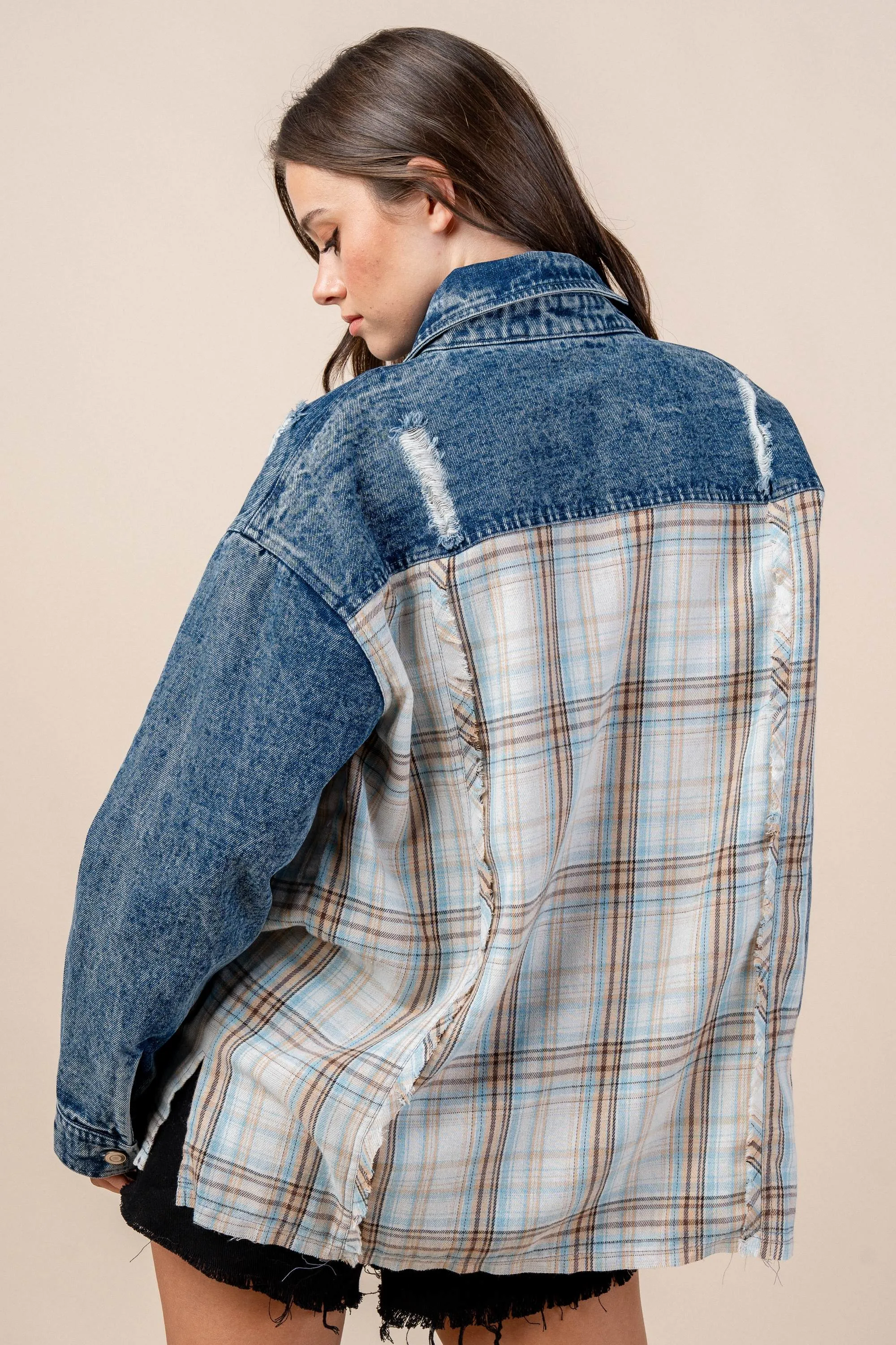 CG60093E / PLAID MIX DENIM JACKET sold by privy product image thumbnail 2