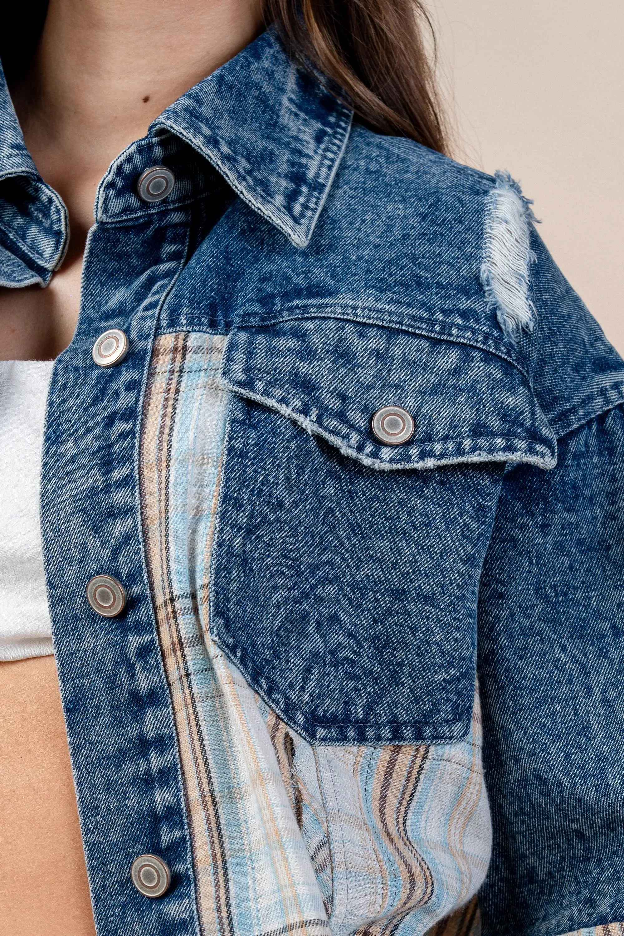 CG60093E / PLAID MIX DENIM JACKET sold by privy product image thumbnail 4