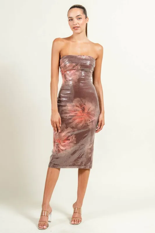 PD79384B / CLEAR SEQUIN MESH PRINT MIDI DRESS sold by privy