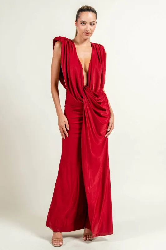 HD30437B / Draped Deep V-Neck Maxi Dress sold by privy