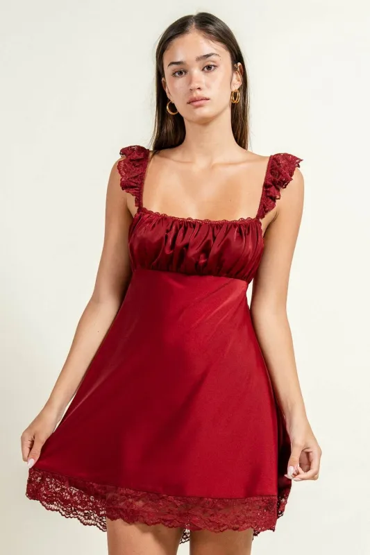 CD30593S / SATIN SHORT DRESS WITH LACE TRIMS sold by privy