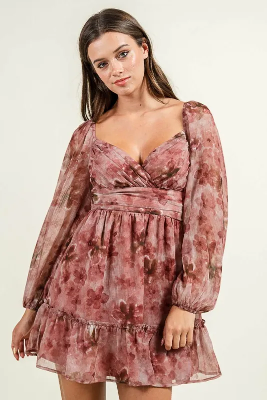 CD30590S / SWEETHEART NECK LINE L/S LUREX CHIFFON SHORT DRESS sold by privy