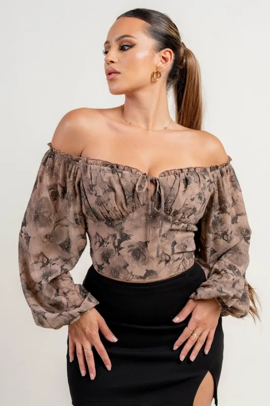 PT45491K / RUFFLE OFF SHOULDER LONG S/V FRONT TIE SMOCKED BACK TOP sold by privy
