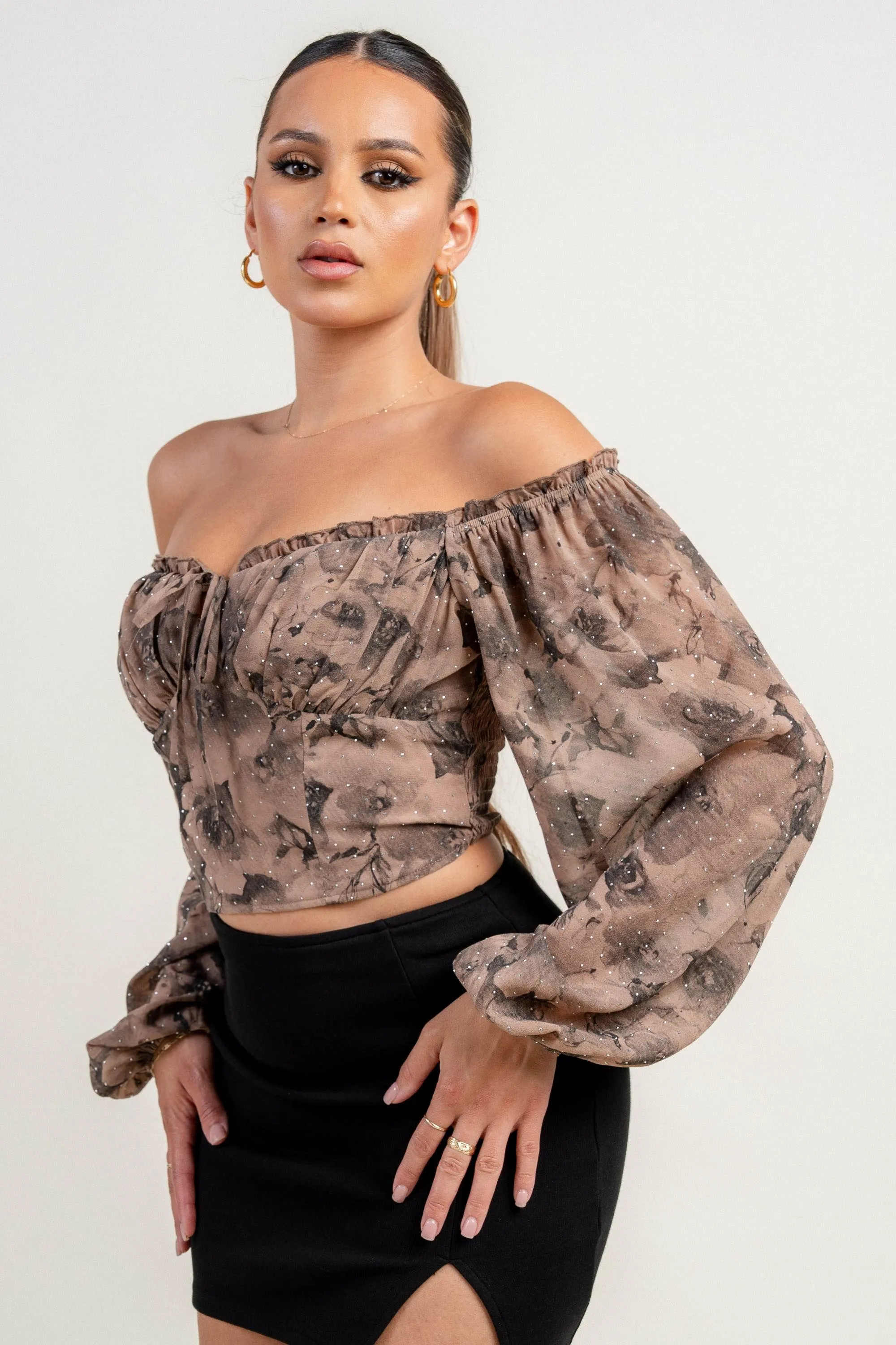 PT45491K / RUFFLE OFF SHOULDER LONG S/V FRONT TIE SMOCKED BACK TOP sold by privy product image thumbnail 2