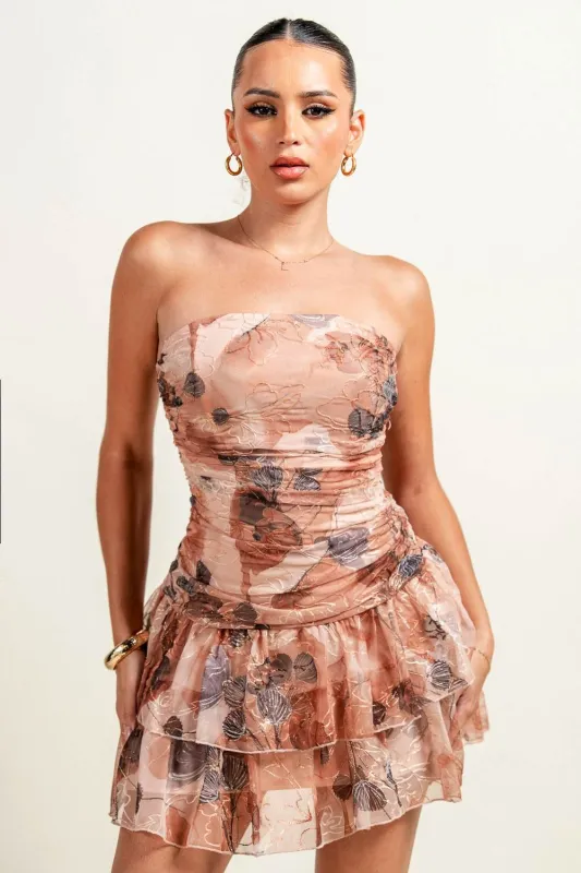HD30262N / STRAPLESS LOW WAIST RUCHED RUFFLE TIER MINI DRESS sold by privy