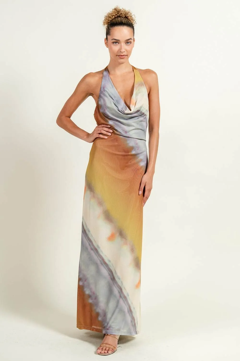 PD79116EST / MOCK NECK COWL FRONT BACK SCARF ATTACHED MAXI DRESS sold by privy product image thumbnail 4