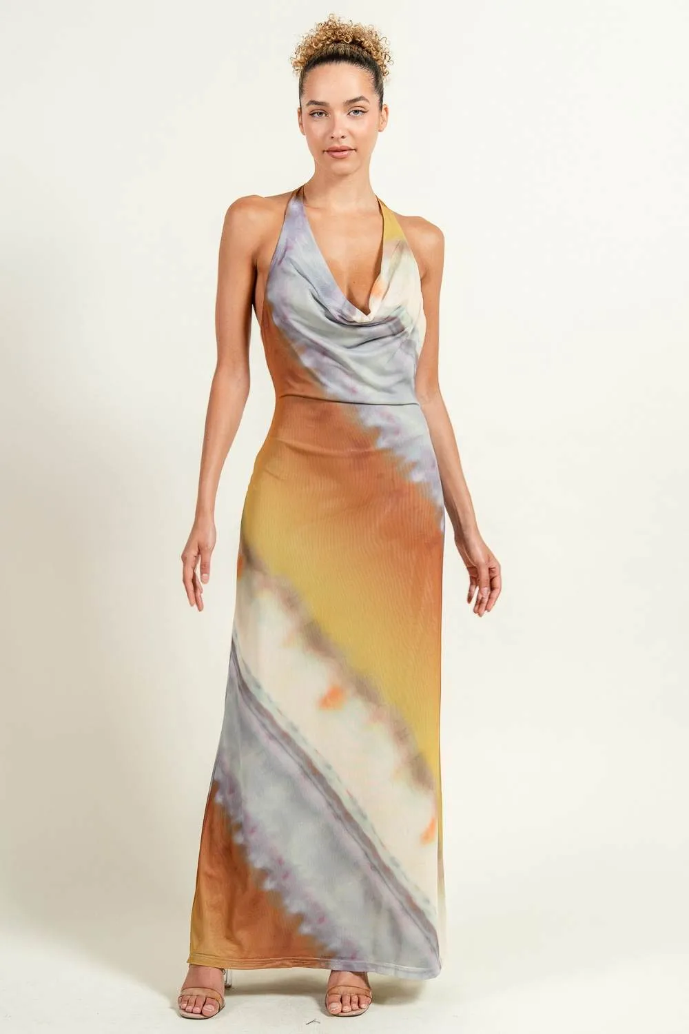 PD79116EST / MOCK NECK COWL FRONT BACK SCARF ATTACHED MAXI DRESS sold by privy product image thumbnail 2