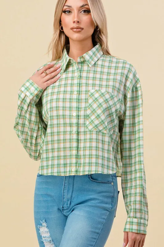 BT1446K / CASUAL PLAID PRINT LOOSE FIT LONG SLEEVE SHIRT sold by privy