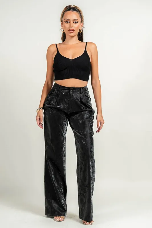 PB32044K / WASH EFFECT PLEATHER WIDE LEG PANTS made by privy