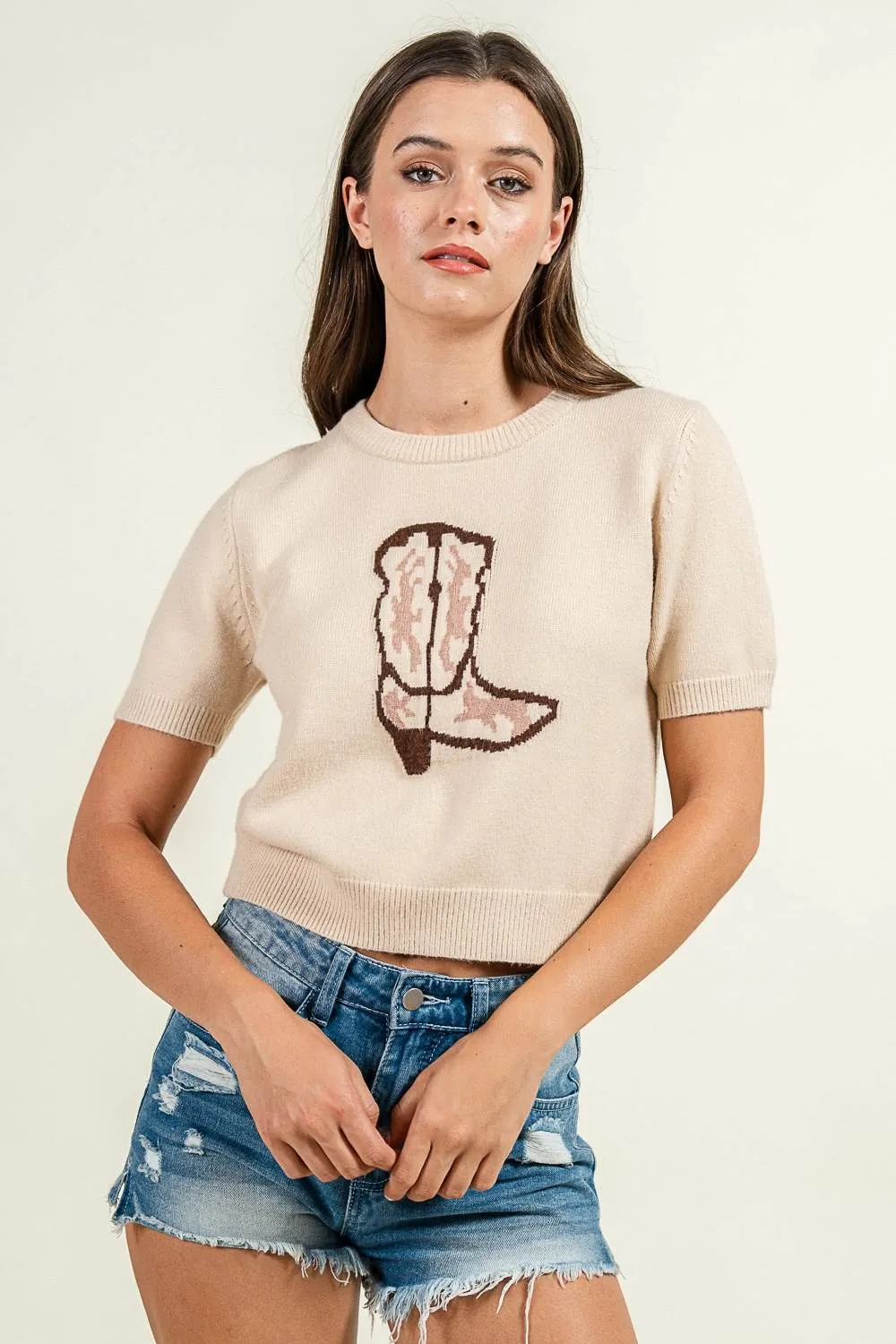 CT10538B / SWEATER TOP WITH WESTERN BOOT GRAPHIC sold by privy