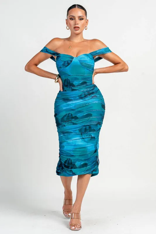 PD79285N / TUBE BUSTIER OFF SHOULDER SIDE SLIT MIDI DRESS sold by privy