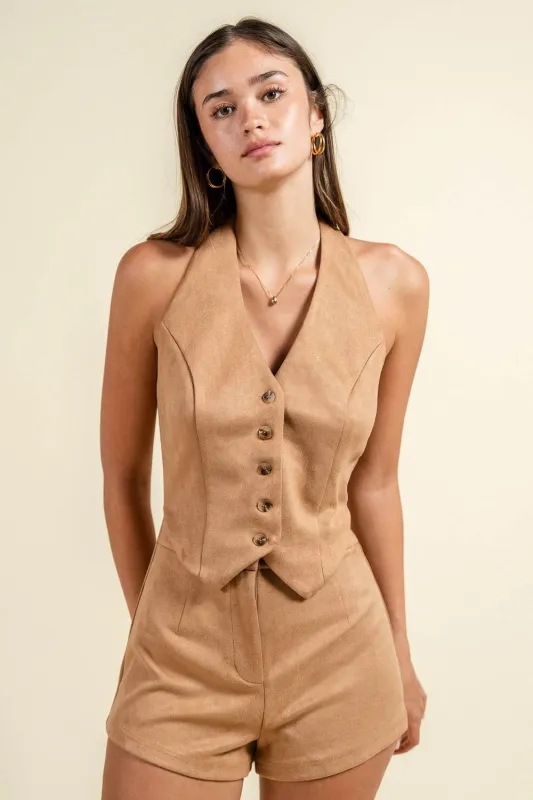 BJ7331N / HALTER VEST ROMPER sold by privy