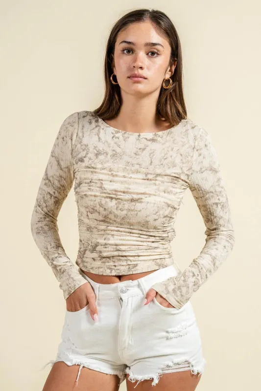 BT3348S / SKIN FITTED LONG SLEEVE TOP W/ RUCHING BODICE sold by privy