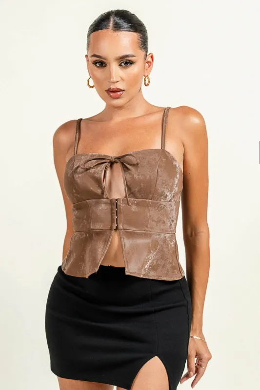 PT45522S / BUSTIER CUTOUT HOOK & EYE FRON OPEN PEPLUM TOP sold by privy
