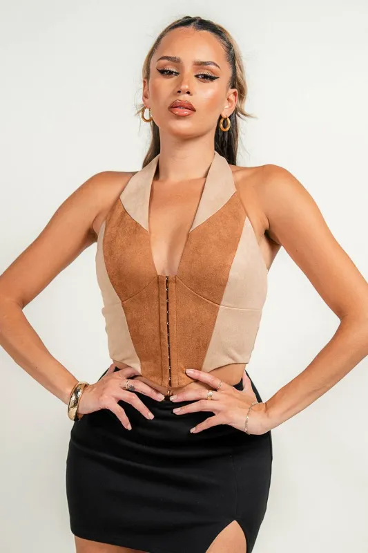 PT45506N / HALTER NECK FRONT HOOK &EYE OPEN CORSET TOP sold by privy
