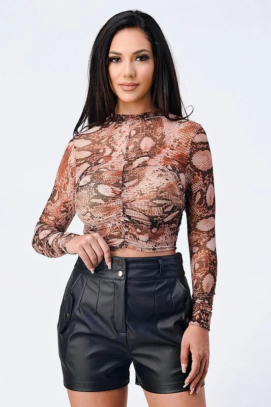 TRENDY SNAKE PRINT MESH LONG SLEEVE TOP sold by privy product image thumbnail 4