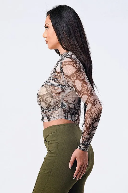 TRENDY SNAKE PRINT MESH LONG SLEEVE TOP sold by privy product image thumbnail 2