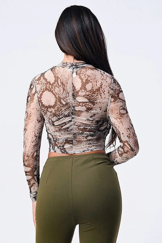 TRENDY SNAKE PRINT MESH LONG SLEEVE TOP sold by privy product image thumbnail 3