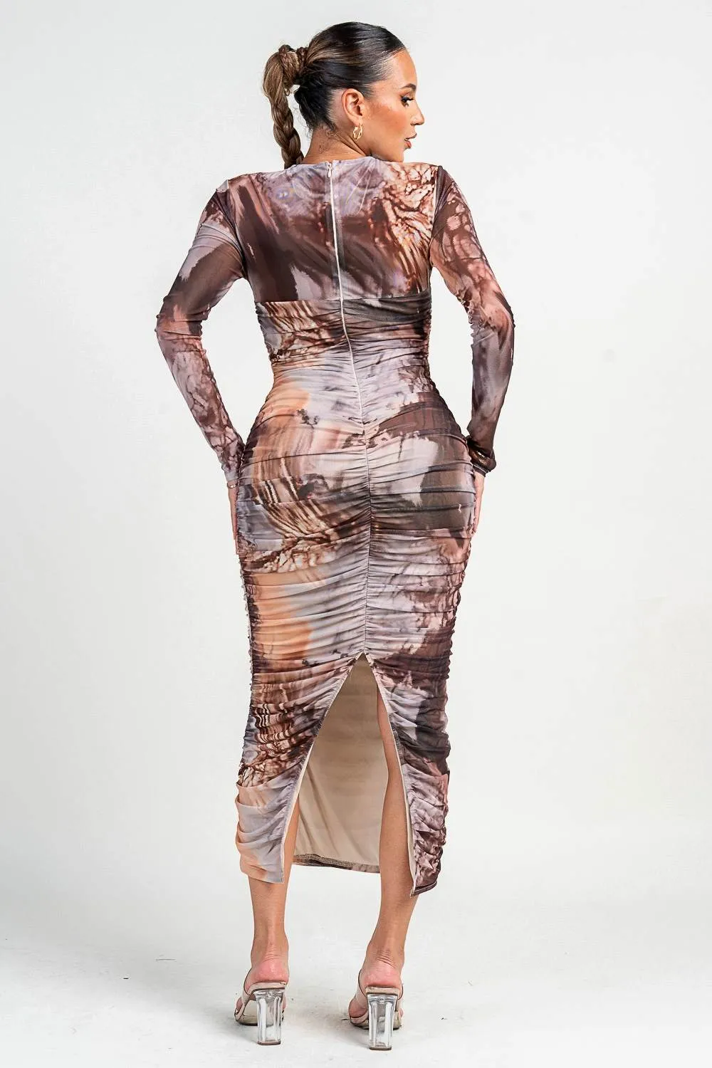 PD79320KST / ROUND NK LONG SLV RUCHING MIDI BODYCON sold by privy product image thumbnail 3