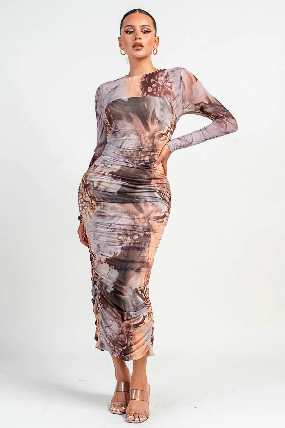 PD79320KST / ROUND NK LONG SLV RUCHING MIDI BODYCON sold by privy product image thumbnail 2