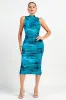 PD79283N / MOCK NK S/V LESS BACK SLIT RUCHING MIDI DRESS sold by privy