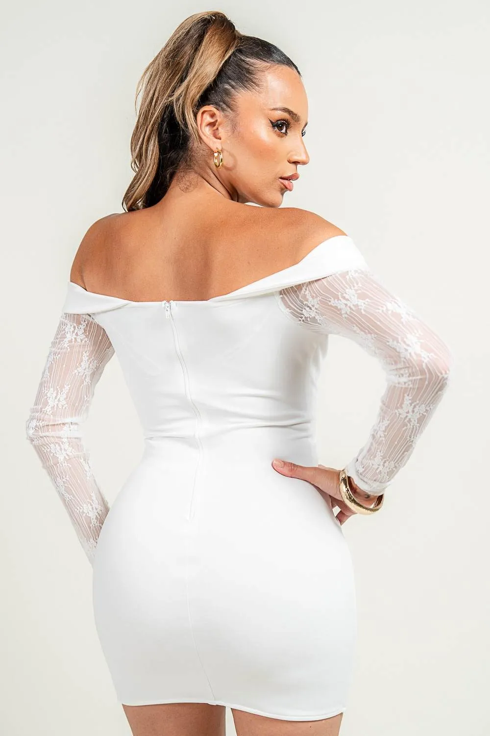 PDKF78871E / NYLON PONTE OFF SHOULDER LONG SLEEVE MINI DRESS sold by privy product image thumbnail 3