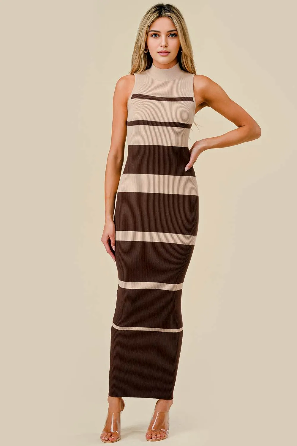 BD12563C / SWEATER RIB STRIPE HALTER MOCK NECK MIDI DRESS sold by privy product image thumbnail 4