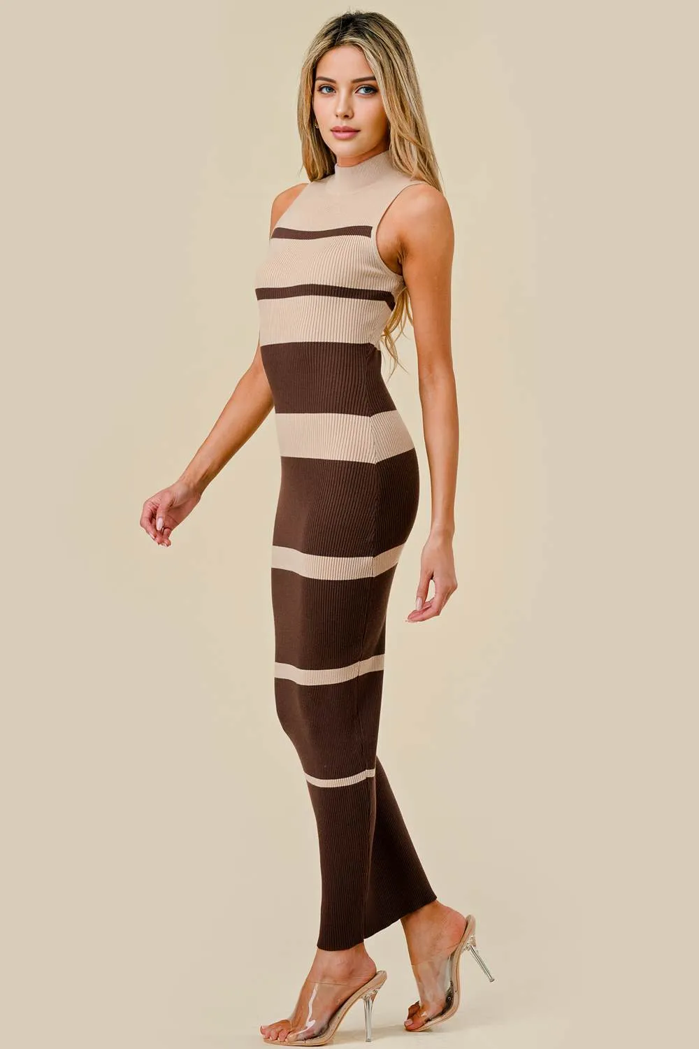 BD12563C / SWEATER RIB STRIPE HALTER MOCK NECK MIDI DRESS sold by privy product image thumbnail 2