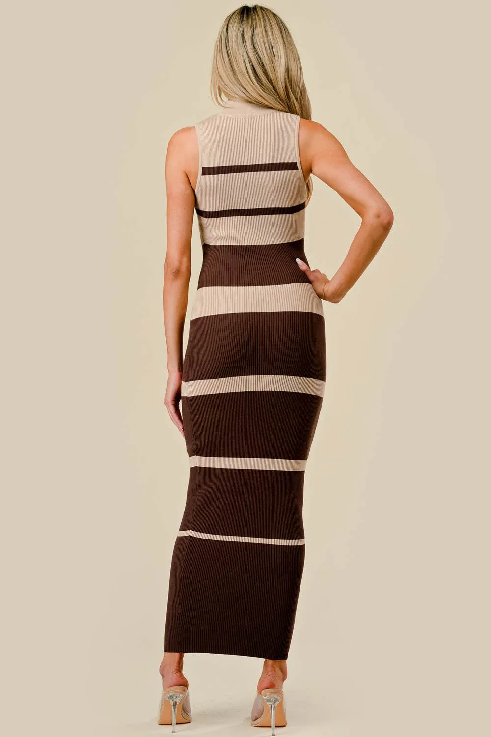 BD12563C / SWEATER RIB STRIPE HALTER MOCK NECK MIDI DRESS sold by privy product image thumbnail 3
